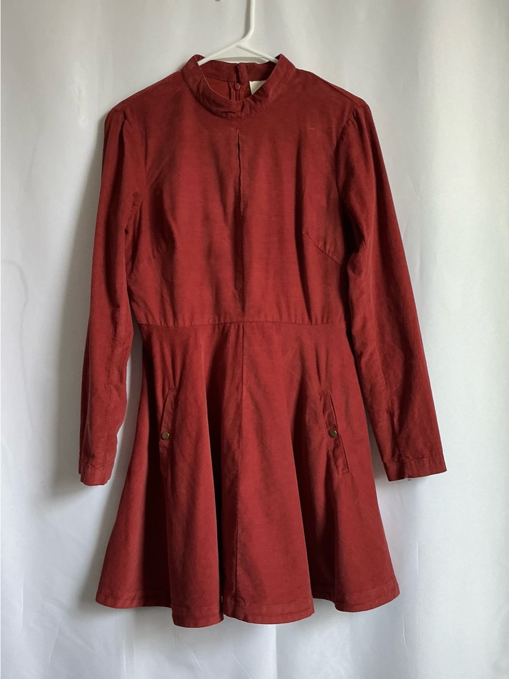 Anthropology Rust Corduroy Fit&Flare Dress Mock Neck Zipper Cuffs Size 6
